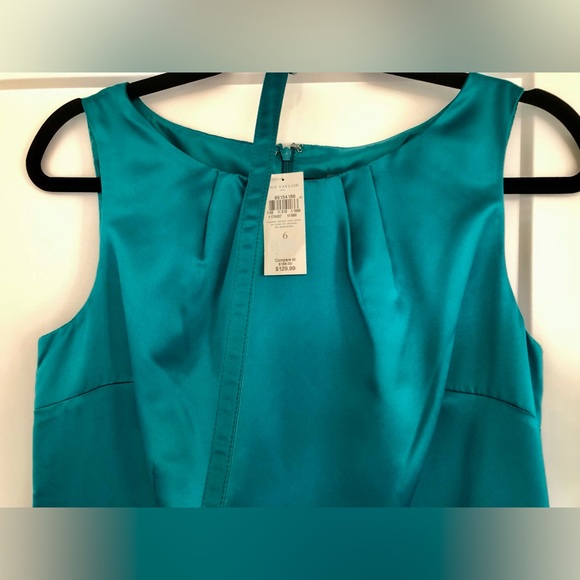 NWT Ann Taylor Peacock Blue Satin Sheath Dress w Belt - Picture 2 of 5